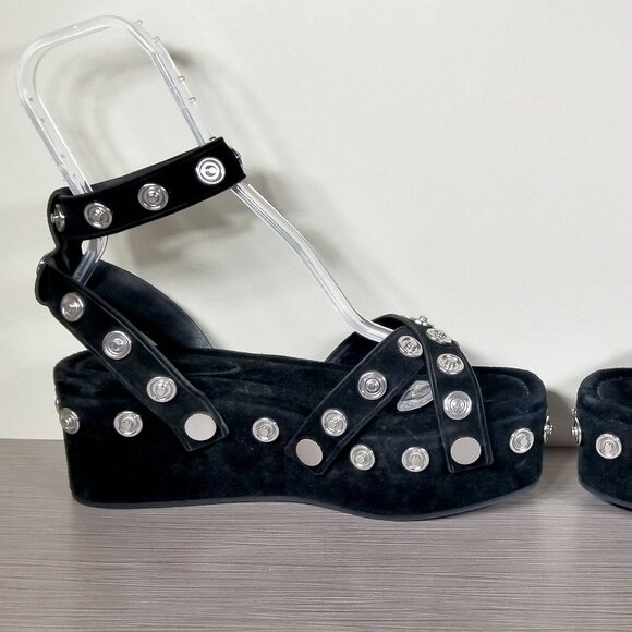 Alexander Wang Sandrah Studded Platform Sandal Black Suede Womens Size 10.5/40.5 - Picture 6 of 12